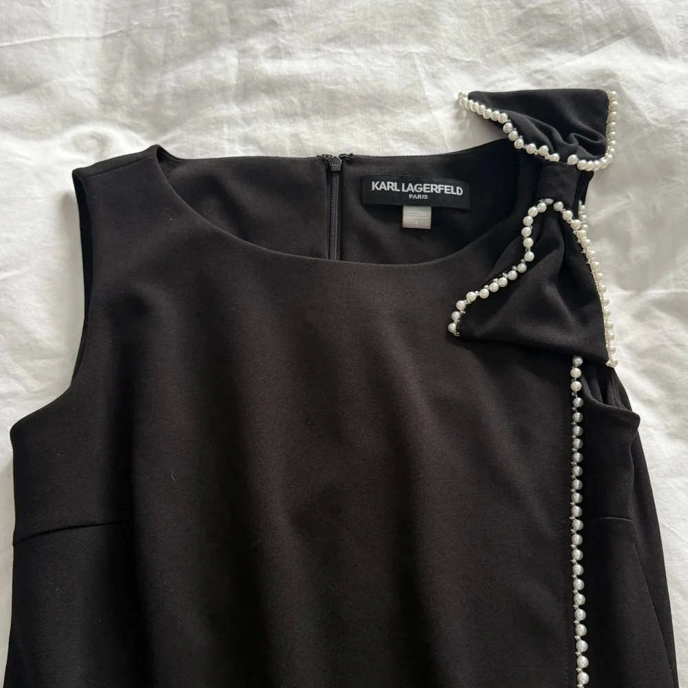 Karl Lagerfeld Paris Black Sleeveless Gown w/ Pearl Trim | Size 4 - Picture 4 of 11